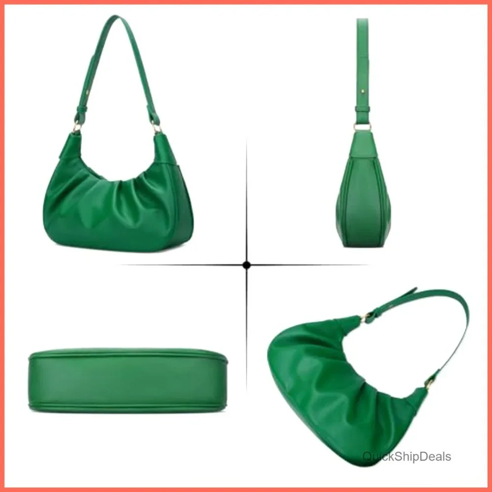 Crescent Hobo Shoulder Bag with Detachable Gold Chain Crossbody, Vegan Leather